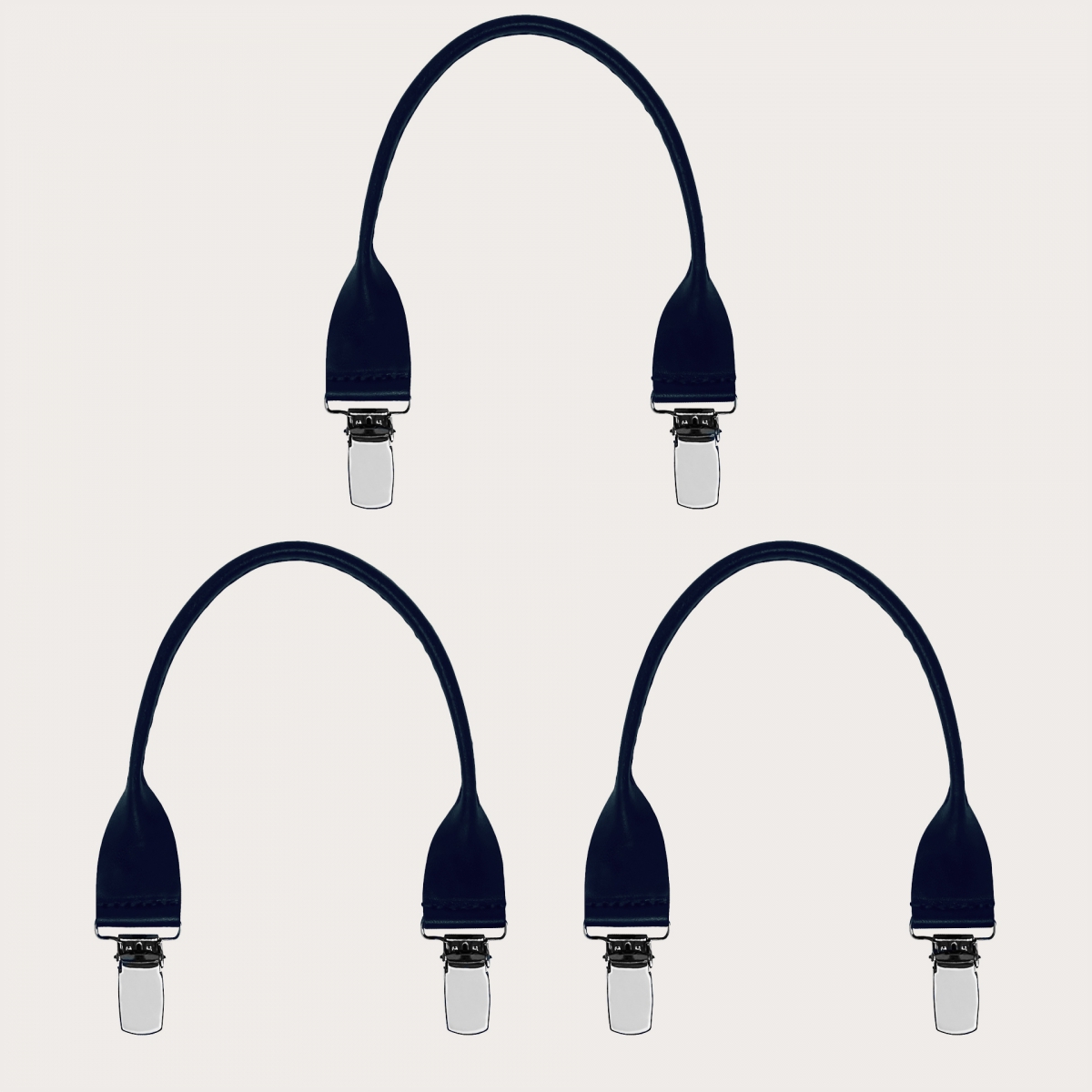 Leather buttonhole braces with clips, 3 pieces, blue