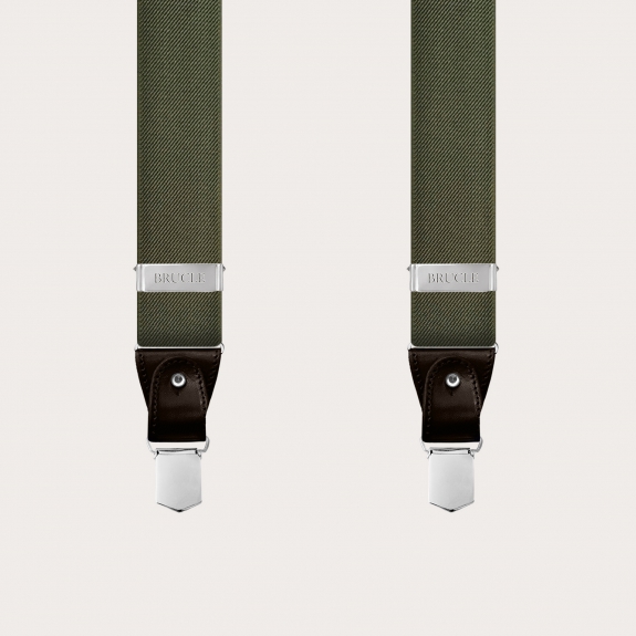 BRUCLE Y-shaped elastic olive green suspenders