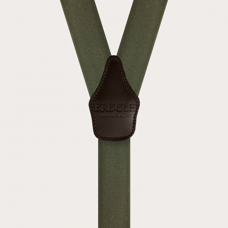 Y-shaped elastic olive green suspenders