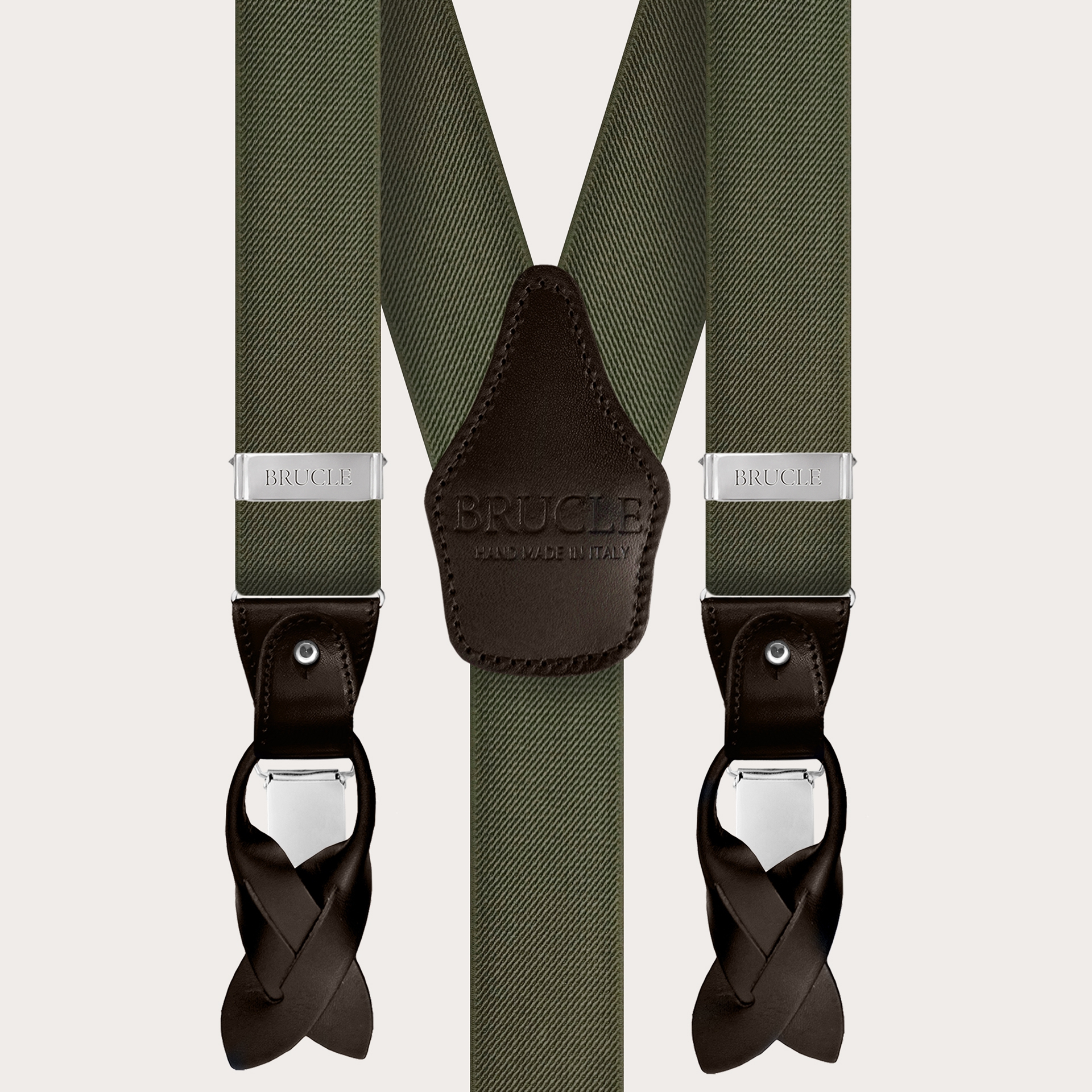 BRUCLE Y-shaped elastic olive green suspenders