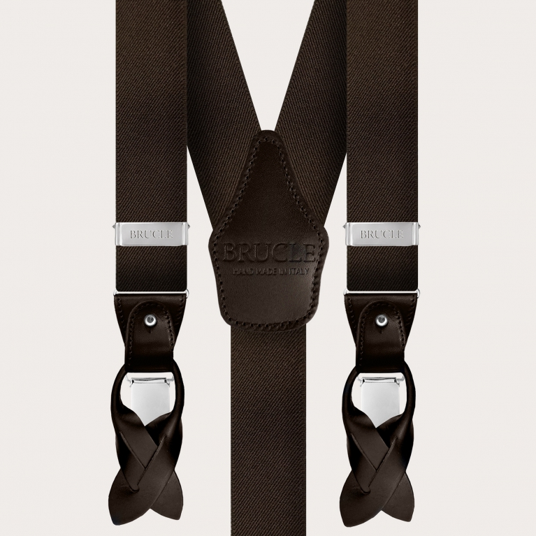 Refined nickel free double use suspenders, dark brown