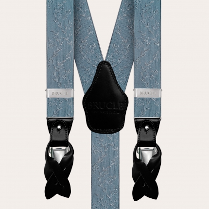Dusty blue ceremony set, elastic suspenders, silk bow tie and silk pocket square