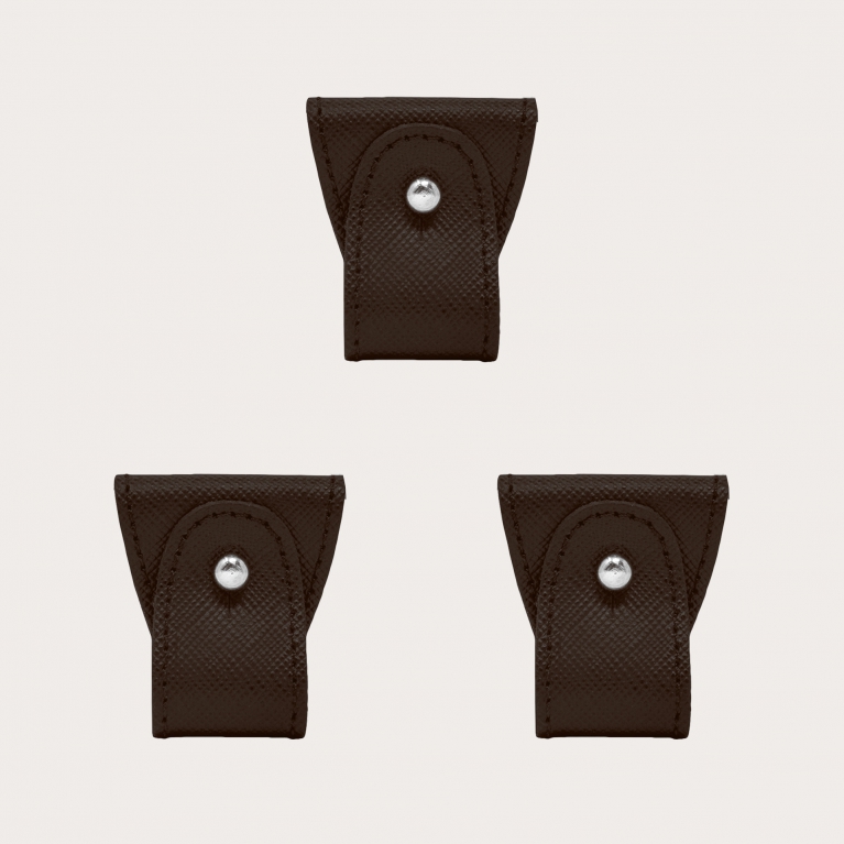 Jeu d'embouts de rechange en cuir pour bretelles à double usage, 3 pièces, saffiano marron
