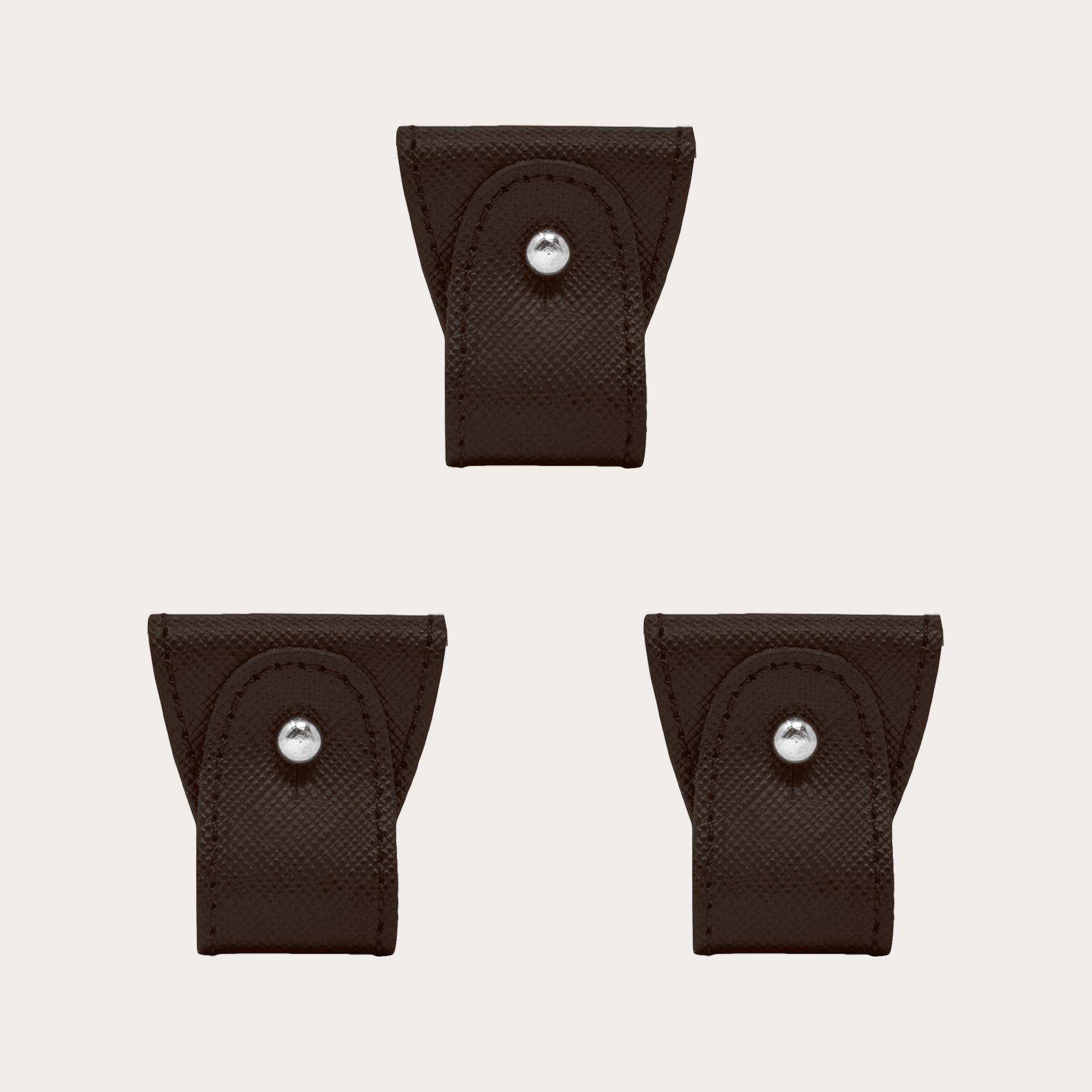 Replacement set of leather ends for dual use suspenders, 3 pcs., dark brown saffiano