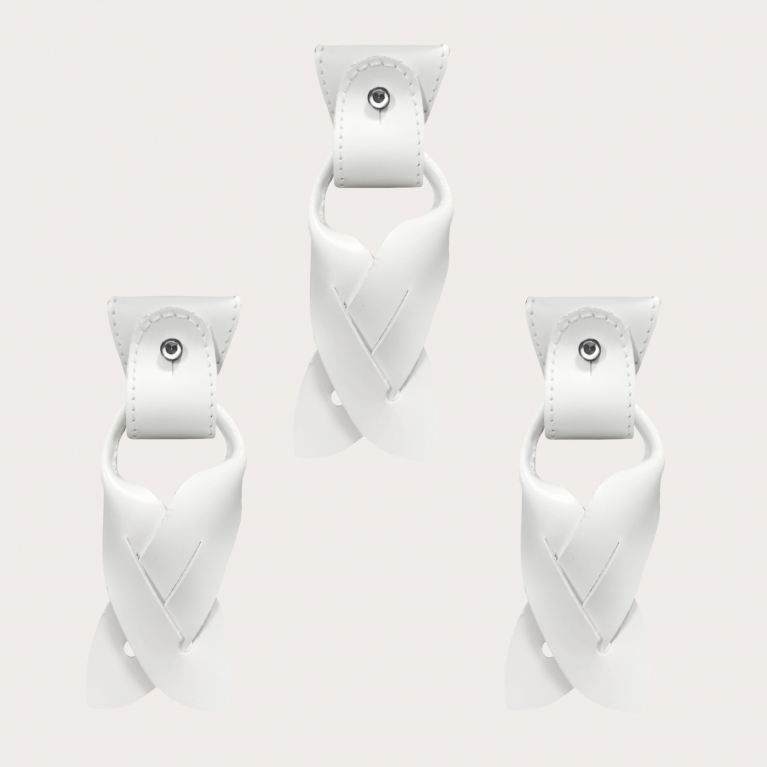 Replacement for Y-shape suspenders- convertible ends + ears strips for button end, white