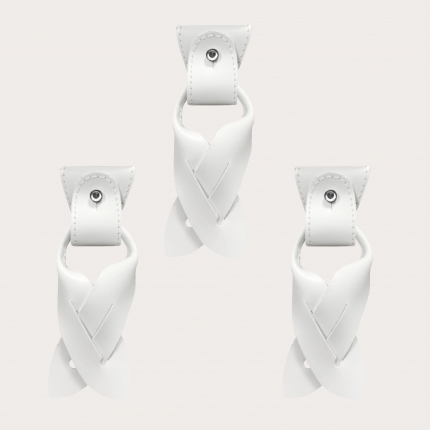 Replacement for Y-shape suspenders- convertible ends + ears strips for button end, white