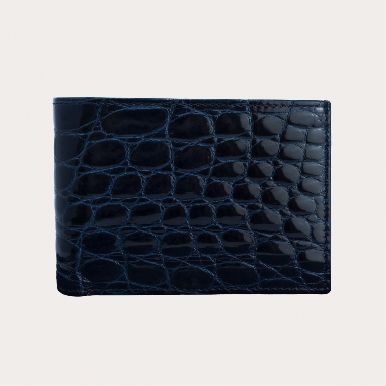 Portemonnaie aus echtem Krokodil mit Münzfach, nachtblau
