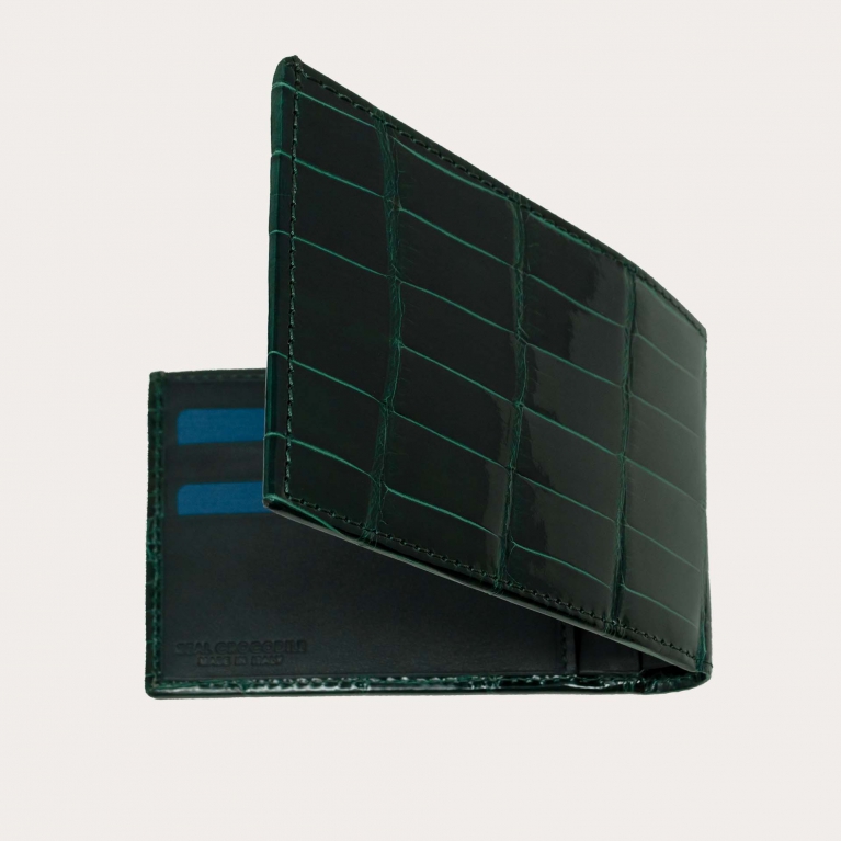 Portefeuille homme en crocodile vert pétrole avec porte-monnaie