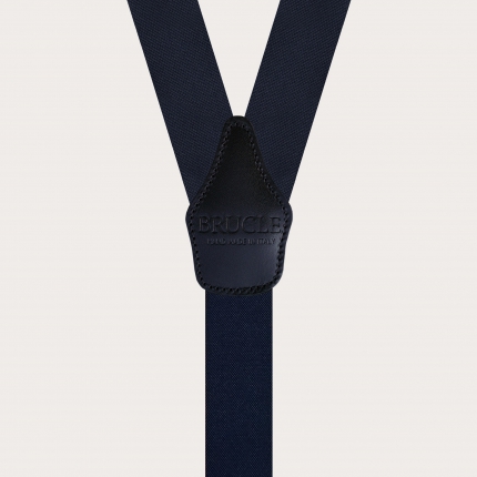 Formal Y-shape pure silk suspenders, navy blue, nickel free