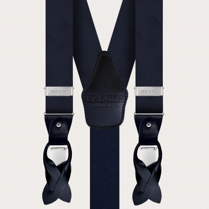 Formal Y-shape pure silk suspenders, navy blue, nickel free