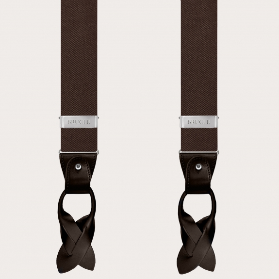 Men's suspenders in brown silk, nickel free