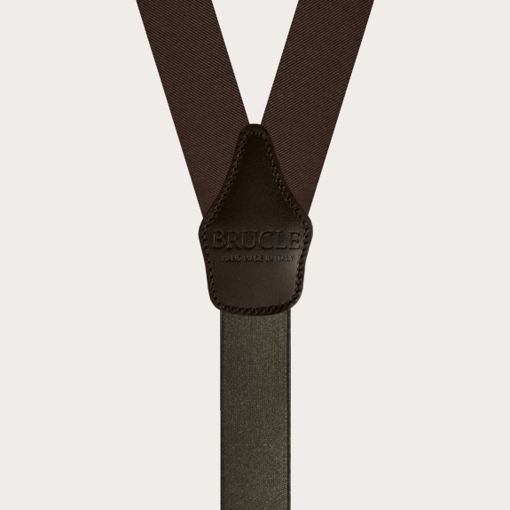 Men's suspenders in brown silk, nickel free