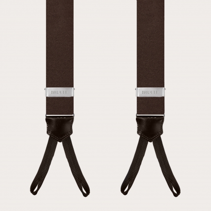 Tirantes en forma de Y con ojales para botones en seda, marrón