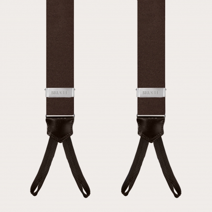 Tirantes en forma de Y con ojales para botones en seda, marrón