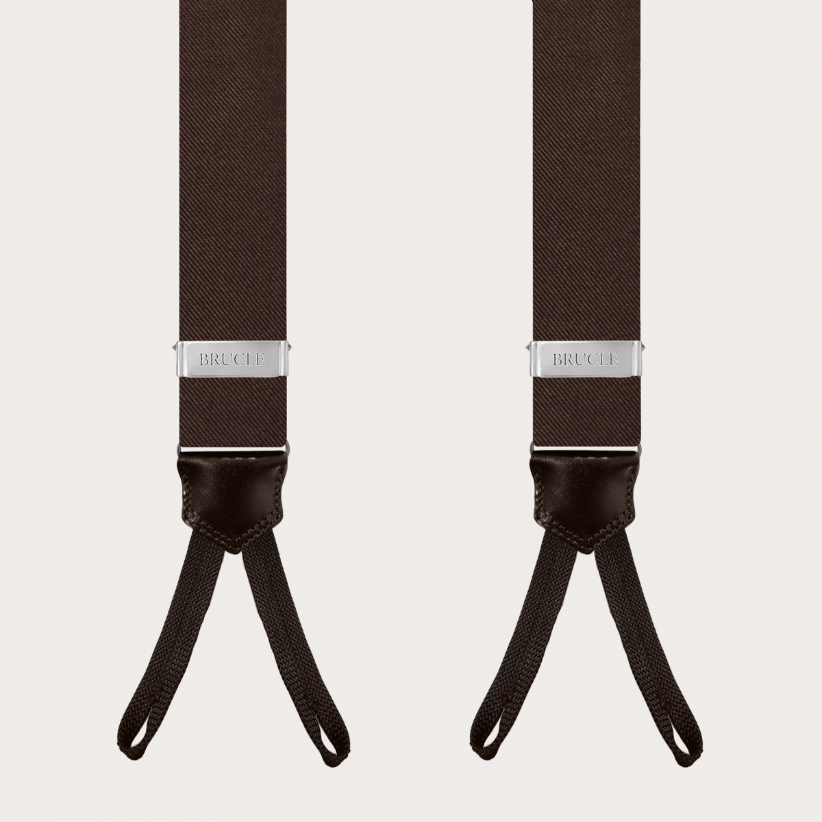 Tirantes en forma de Y con ojales para botones en seda, marrón