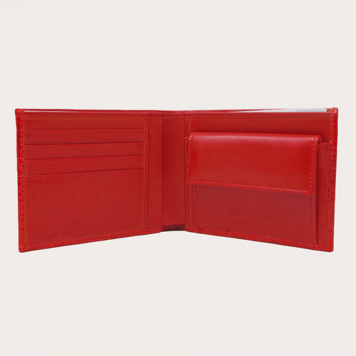 BRUCLE Elegante portafoglio in alligatore con portamonete rosso