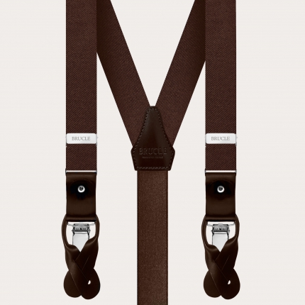 Formal Y-shape fabric skinny suspenders in silk, dark brown
