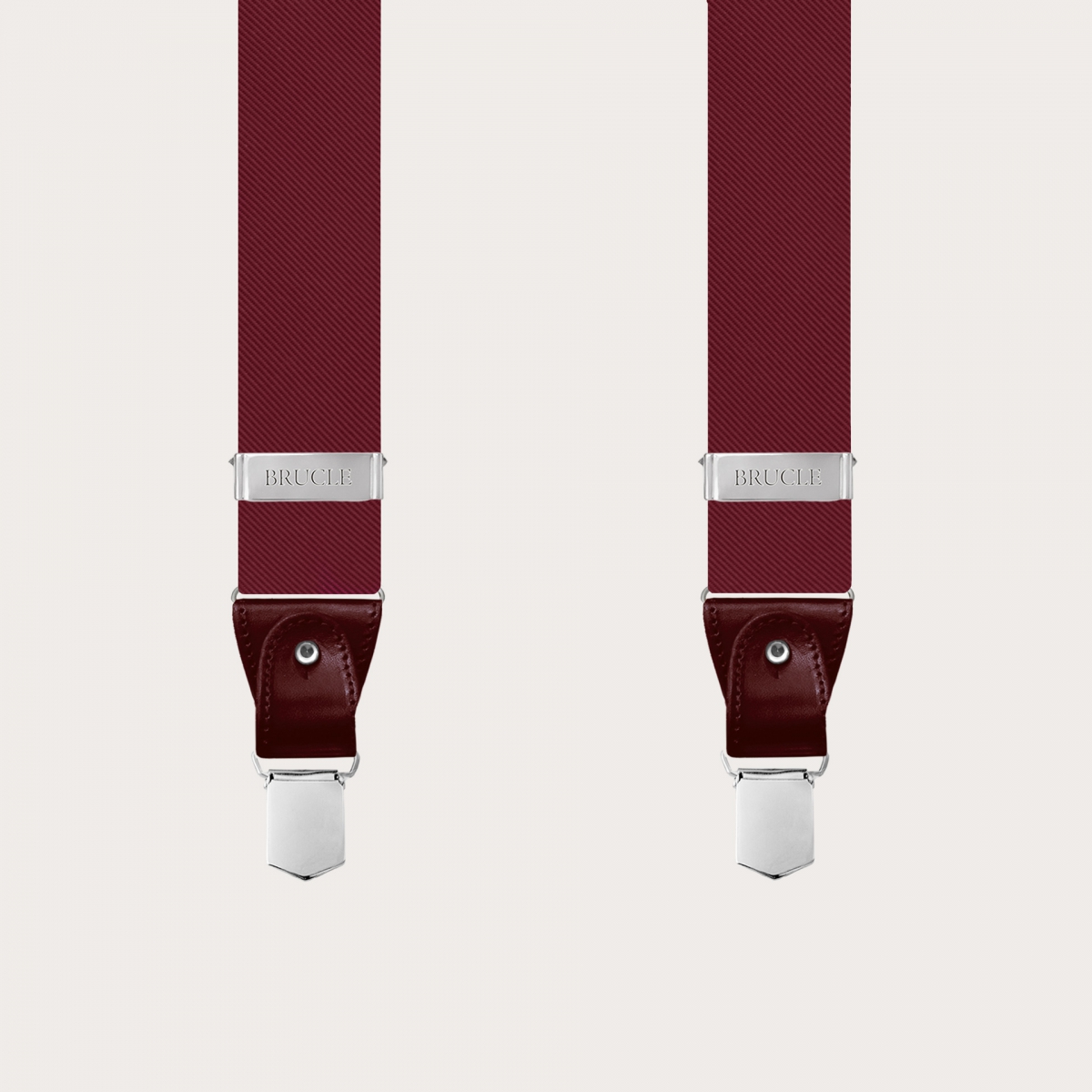 Formal Y-shape silk tubular suspenders, red burgundy