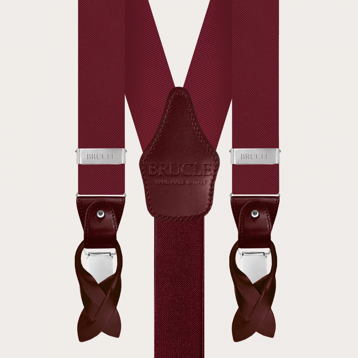 Formal Y-shape silk tubular suspenders, red burgundy
