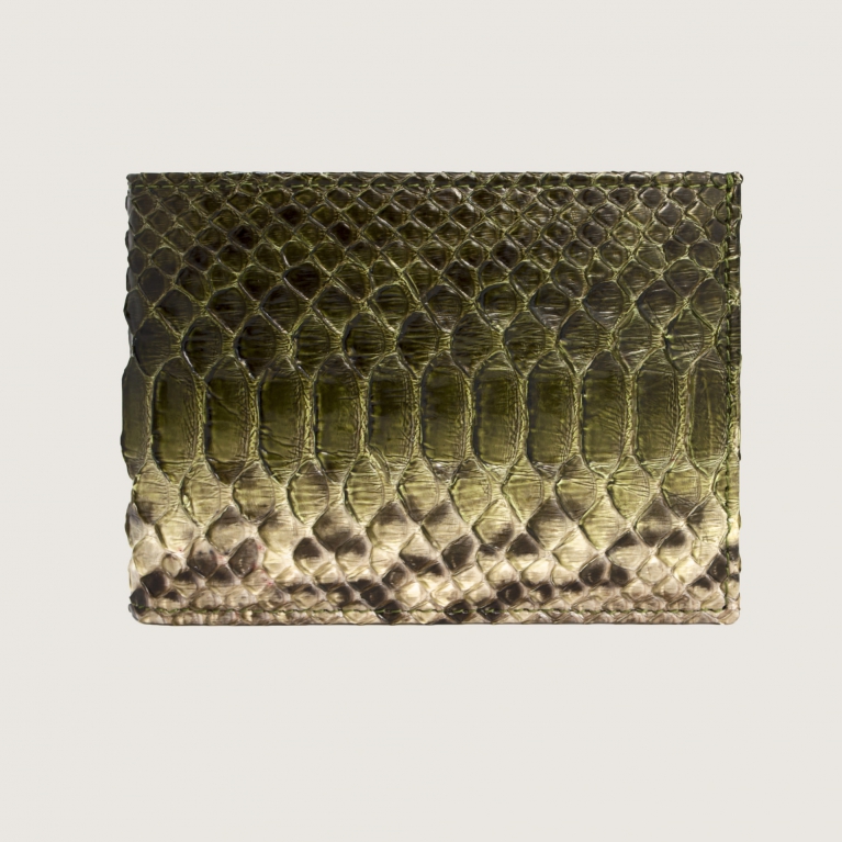 Handmade men's wallet in genuine python with coin purse, green nuanced mud