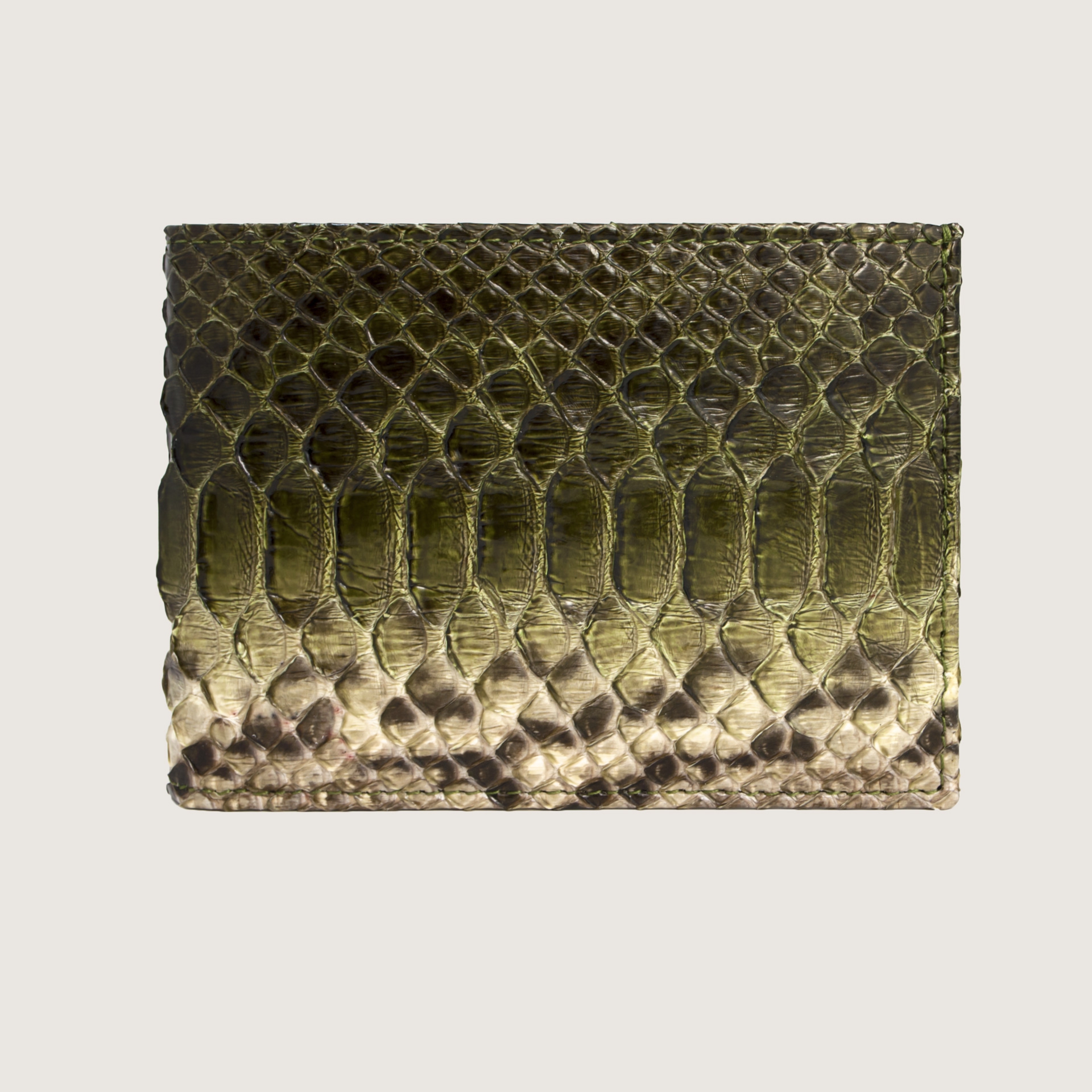 Handgefertigte Herrenbrieftasche aus echter Python, Schlamm mit grünem Farbverlauf