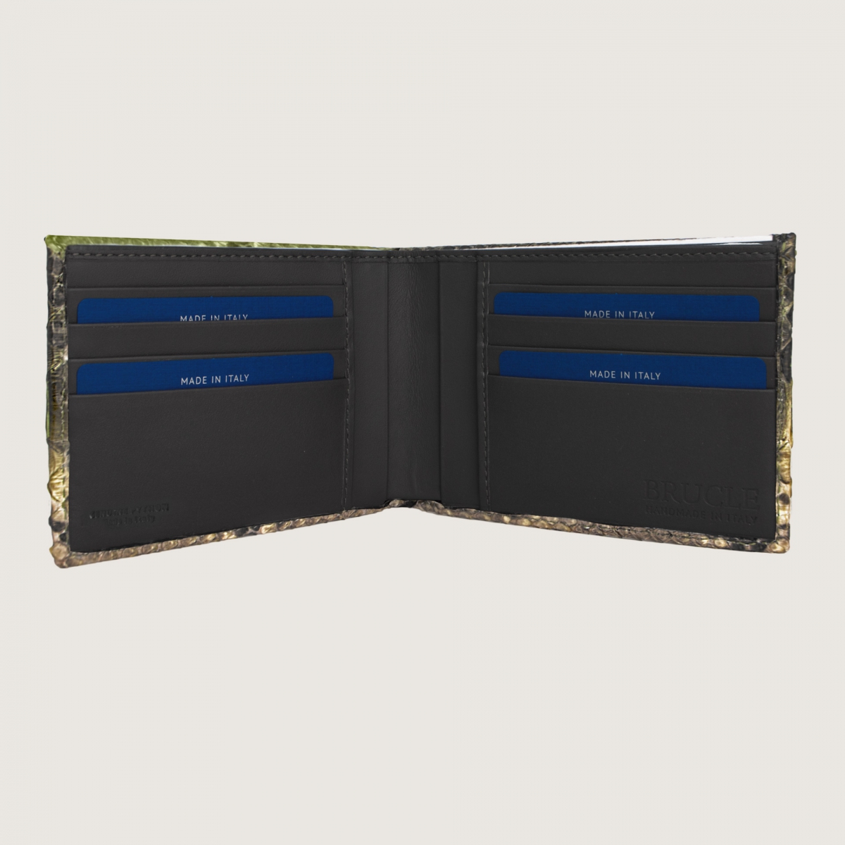 Luxury men's wallet in genuine python, green nuanced mud