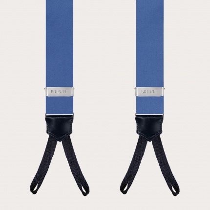 Tirantes en forma de Y con ojales para botones en seda, azul claro