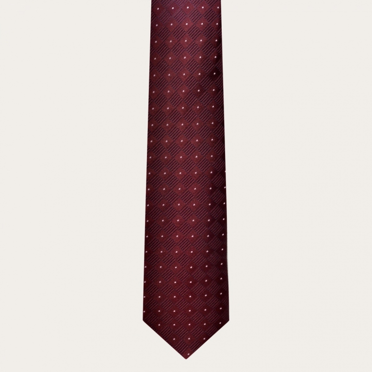 Coordinated suspenders and necktie in silk, jacquard burgundy