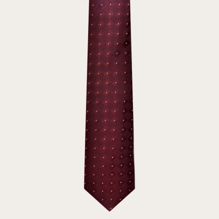 Bretelles et cravate coordonnées en soie, jacquard bordeaux à pois