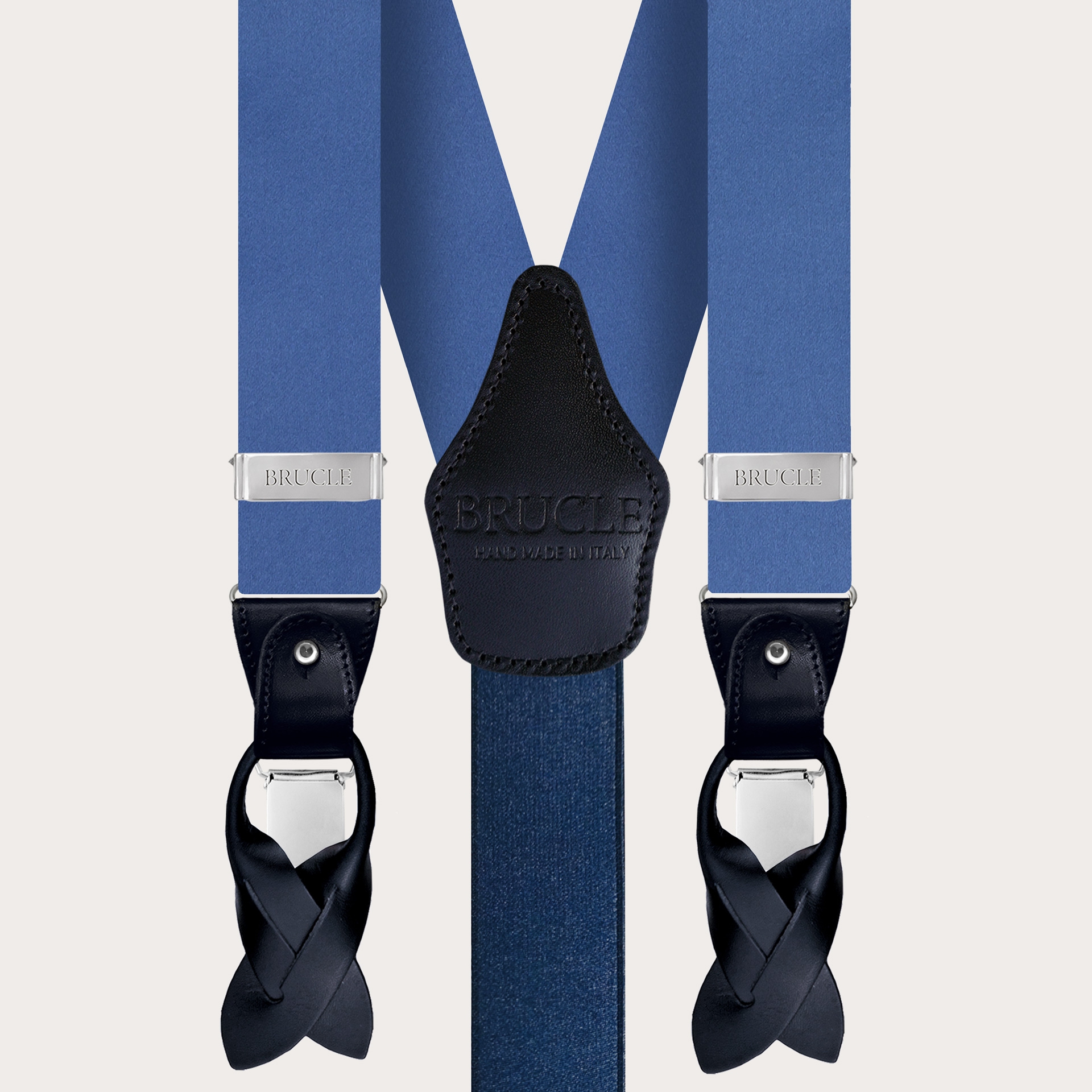 BRUCLE Bretelles homme en satin de soie, bleu clair