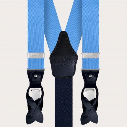 Refined suspenders in light blue silk
