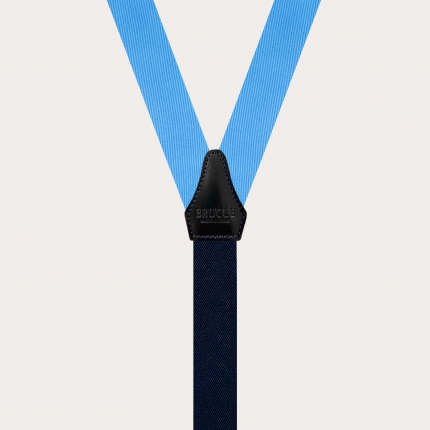 Refined thin suspenders in light blue silk