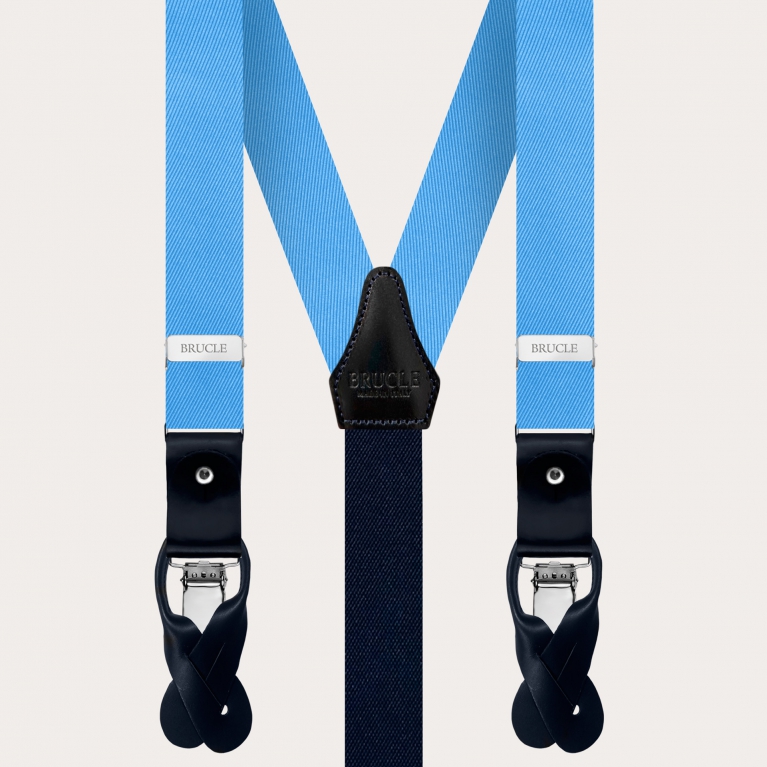 Refined thin suspenders in light blue silk