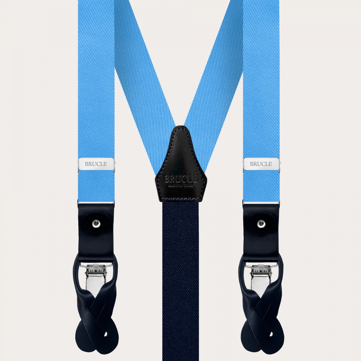 BRUCLE Refined thin suspenders in light blue silk
