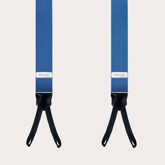 BRUCLE Bretelle in raso di seta azzurro con asole per bottoni