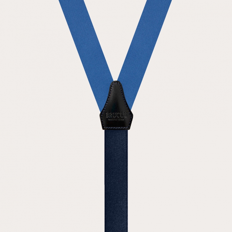 Bretelle in raso di seta azzurro con asole per bottoni