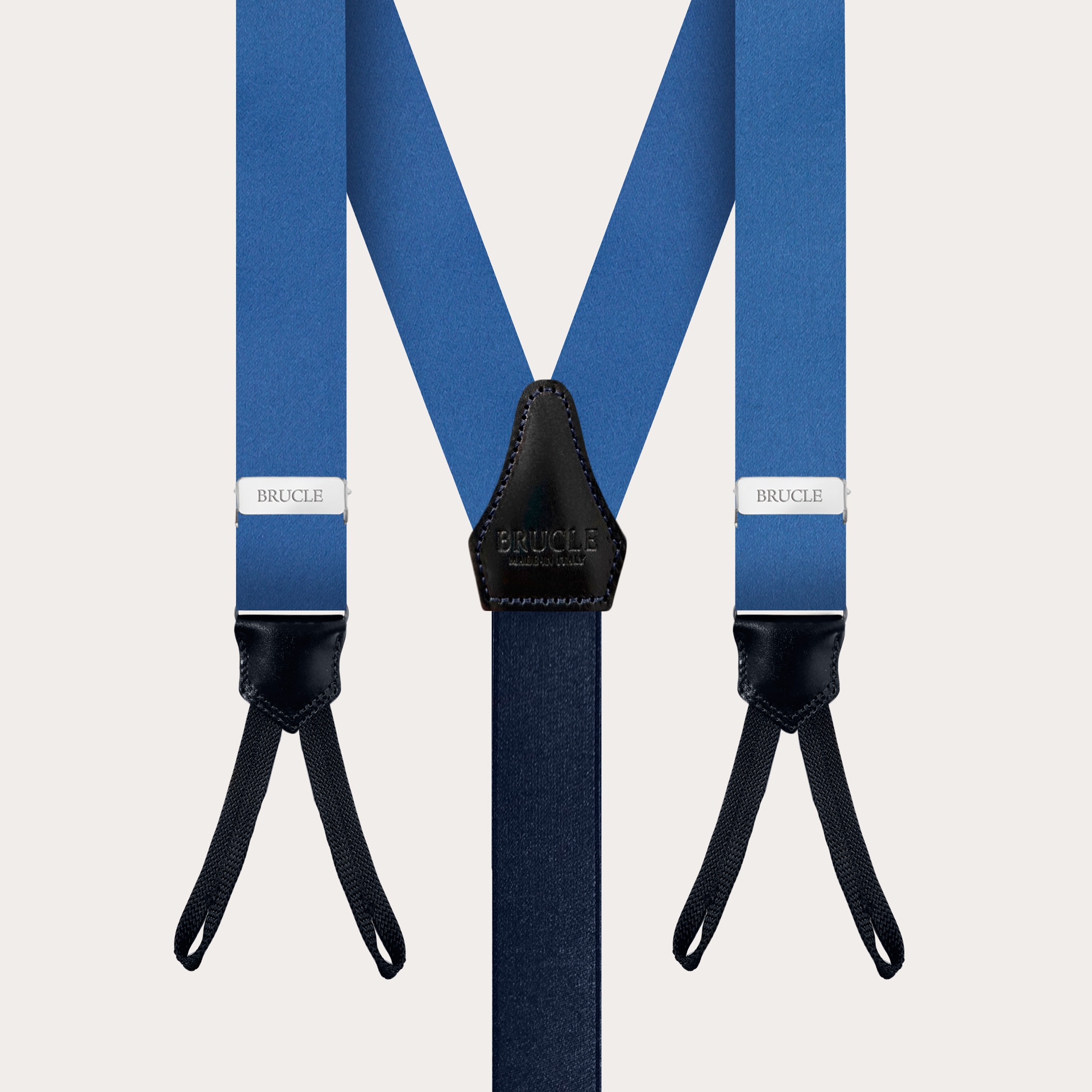 BRUCLE Suspenders in light blue silk satin with buttonholes