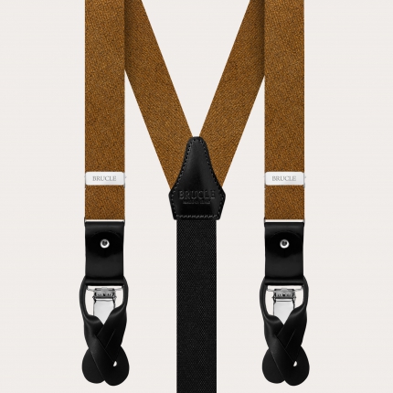 Exclusive thin suspenders in gold iridescent silk