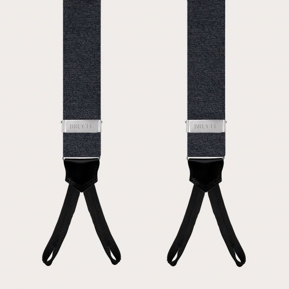BRUCLE Elegante Hosenträger mit Knopflöchern aus grau melierter Seide