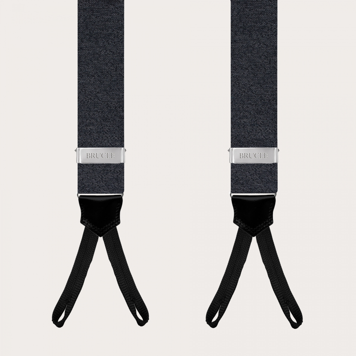 BRUCLE Bretelles élégantes en soie gris chiné avec boutonnières