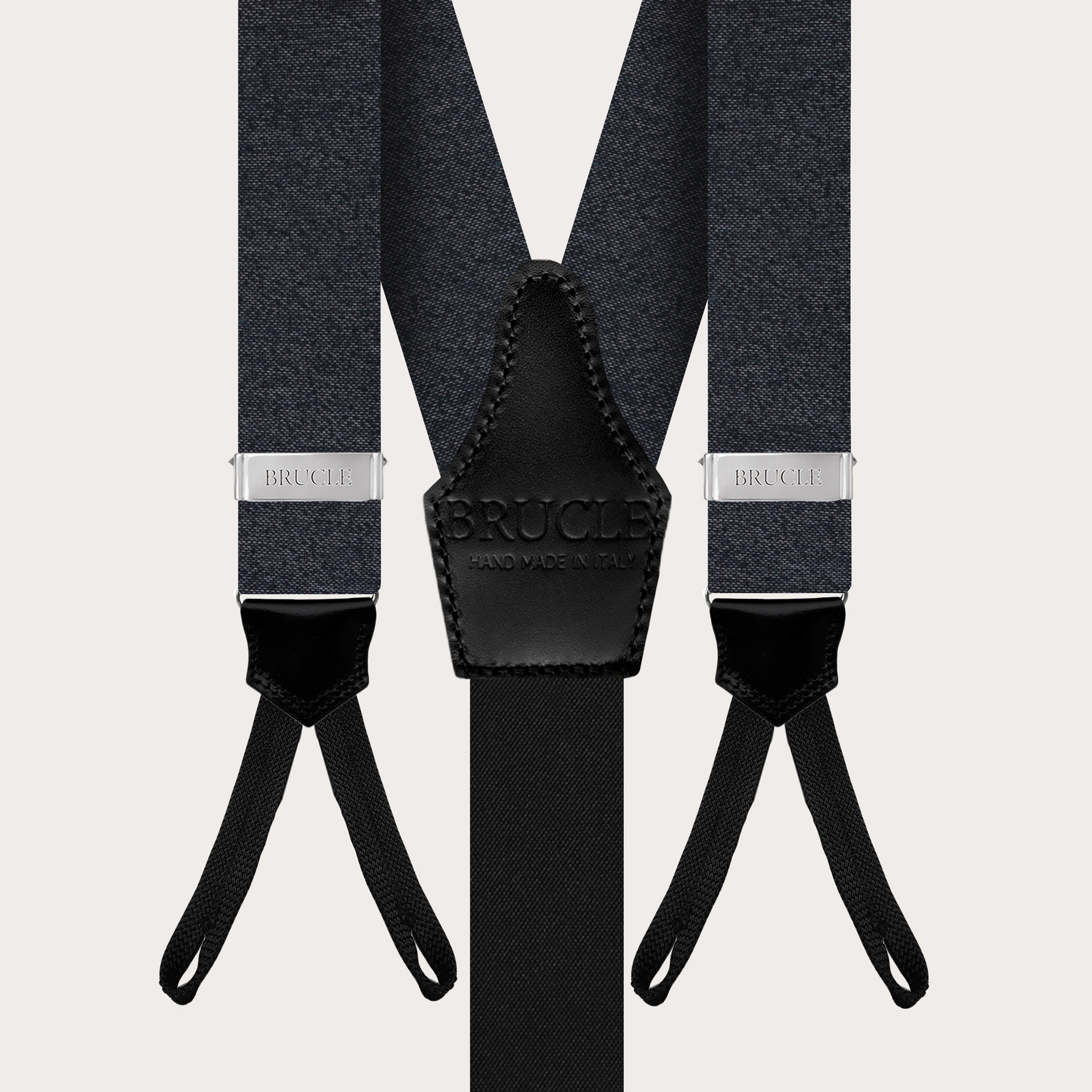 BRUCLE Elegant suspenders in grey melange silk with buttonholes