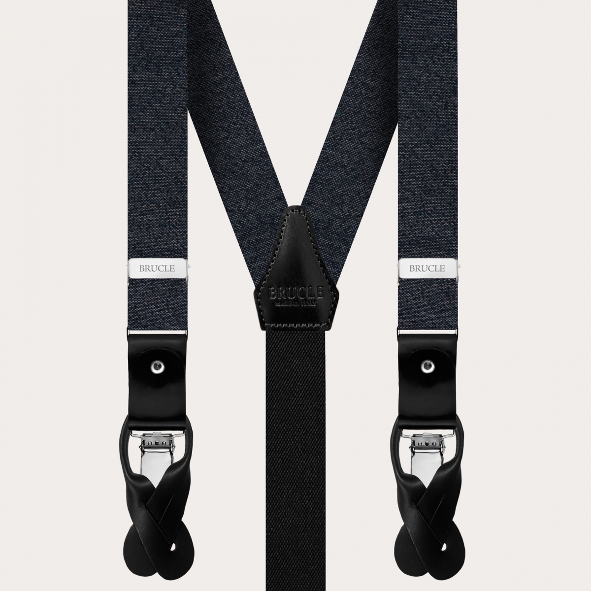 BRUCLE Thin suspenders in grey melange silk