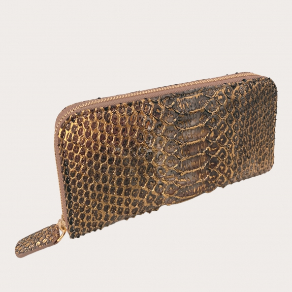 Women's python Leather Zip Around Wallet, gold