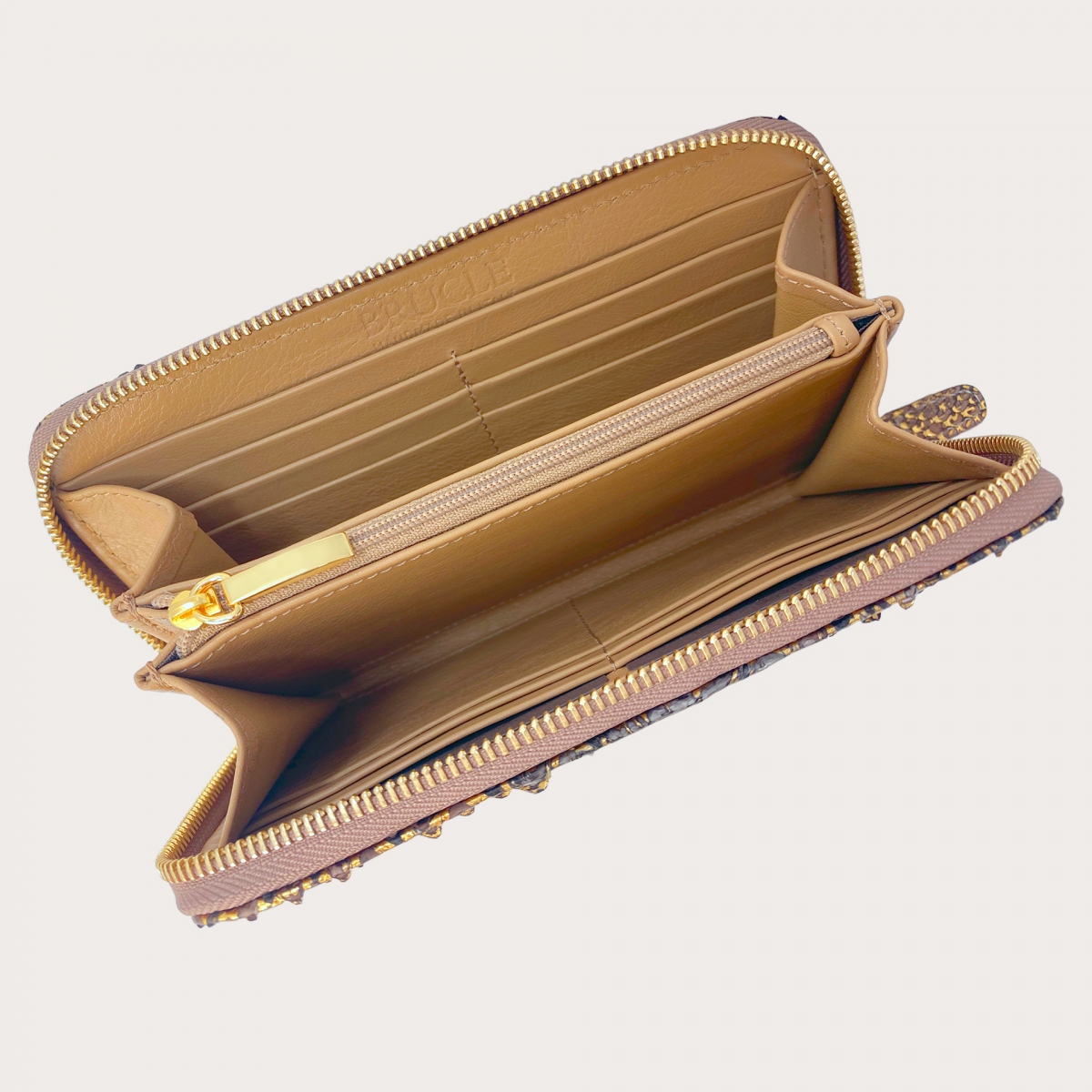 Portefeuille or en python zippé, pour femme