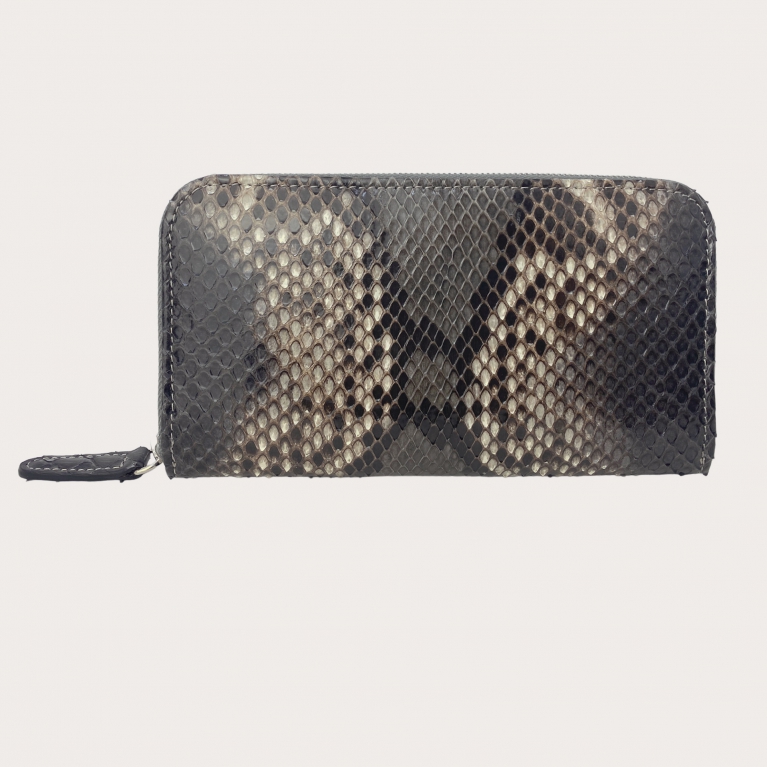 Python leder Damen-Geldbörse mit umlaufenden Reißverschluss grau