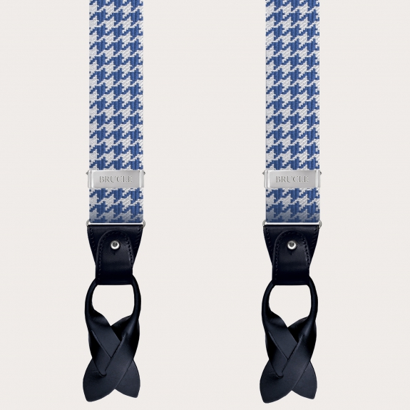 BRUCLE Bretelles en soie raffinée à motif pied-de-poule blanc et bleu