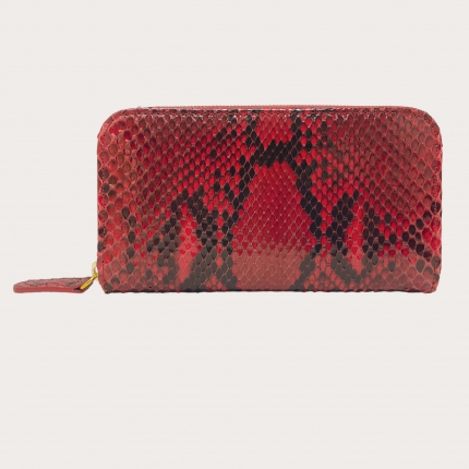 Python leder Damen-Geldbörse mit umlaufenden Reißverschluss rot