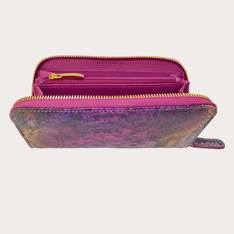 Cartera mujer en piel de pitón fucsia