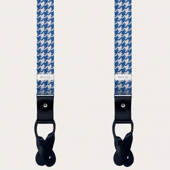 BRUCLE Thin suspenders in silk with white and blue houndstooth motif
