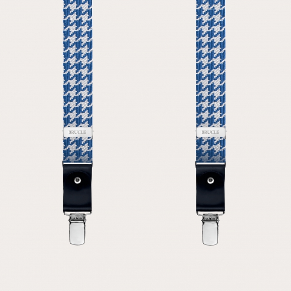 BRUCLE Thin suspenders in silk with white and blue houndstooth motif